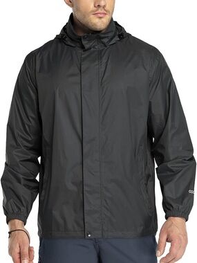 Men's Black Waterproof Hooded Raincoat